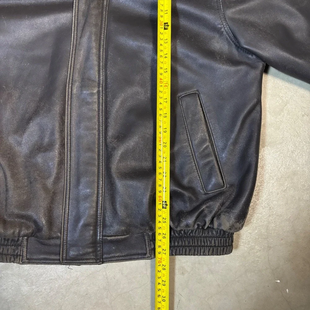 Jos A Bank Mens Brown Genuine Leather Bomber Jacket Full Zip Coat Size Medium - Picture 6 of 6